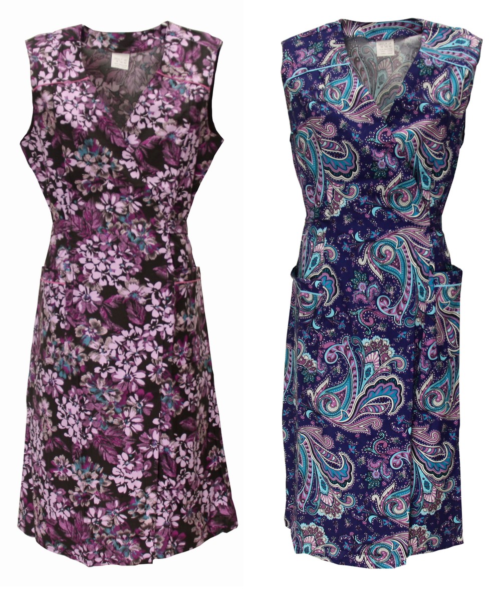 Wickelkleid Kittel Schürze Wickelkittel Hauskleid Wickelschürze Baumwolle