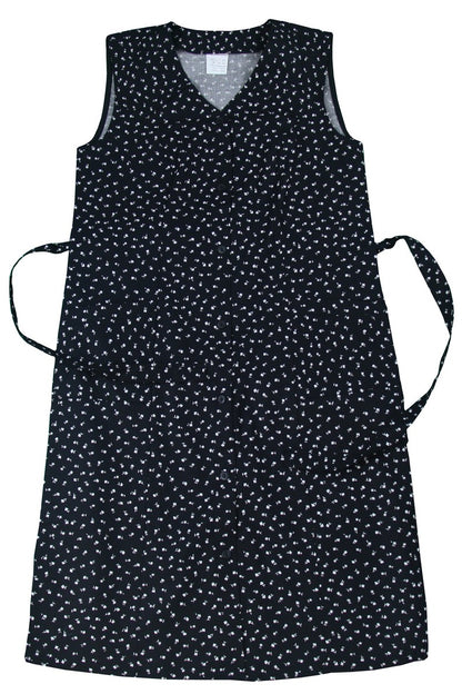 Knopfkittel Baumwolle schwarz mit Muster Hauskleid Kittel Schürze Trauer