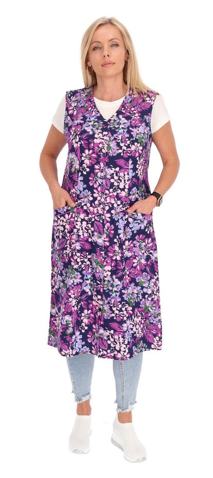 Knopfkittel Baumwolle bunt Kochschürze Hauskleid Kittel Schürze ohne Arm