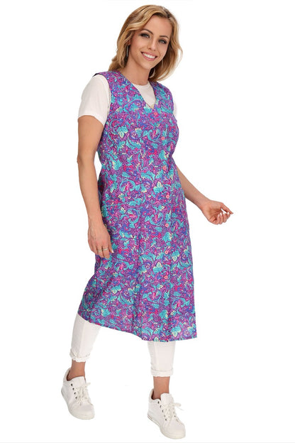 Knopfkittel Baumwolle bunt Kochschürze Hauskleid Kittel Schürze ohne Arm