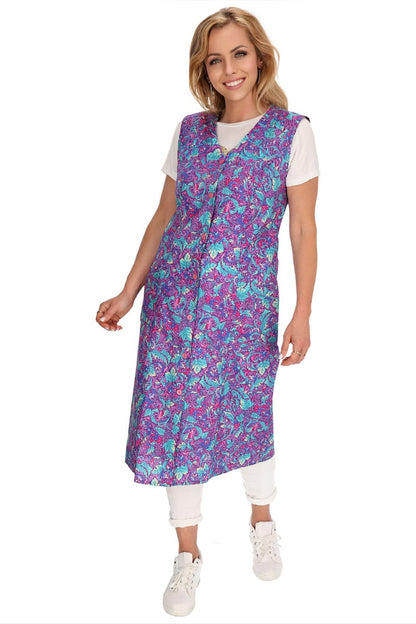 Knopfkittel Baumwolle bunt Kochschürze Hauskleid Kittel Schürze ohne Arm