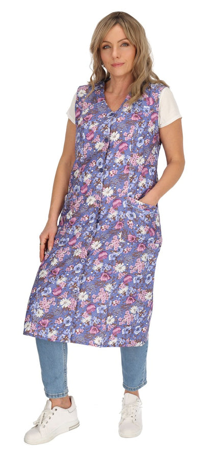 Knopfkittel Baumwolle bunt Kochschürze Hauskleid Kittel Schürze ohne Arm