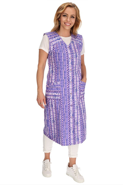Knopfkittel Baumwolle bunt Kochschürze Hauskleid Kittel Schürze ohne Arm