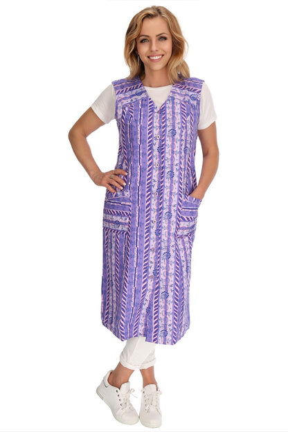 Knopfkittel Baumwolle bunt Kochschürze Hauskleid Kittel Schürze ohne Arm