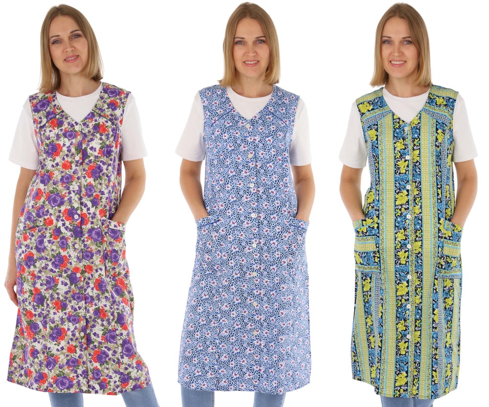 Knopfkittel Baumwolle bunt Kochschürze Hauskleid Kittel Schürze ohne Arm