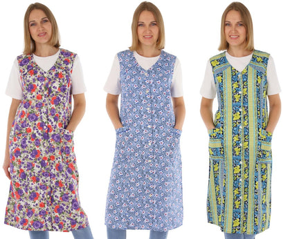 Knopfkittel Baumwolle bunt Kochschürze Hauskleid Kittel Schürze ohne Arm