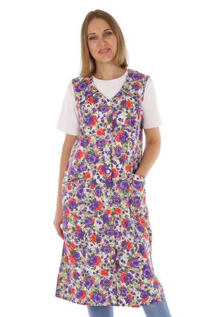 Knopfkittel Baumwolle bunt Kochschürze Hauskleid Kittel Schürze ohne Arm