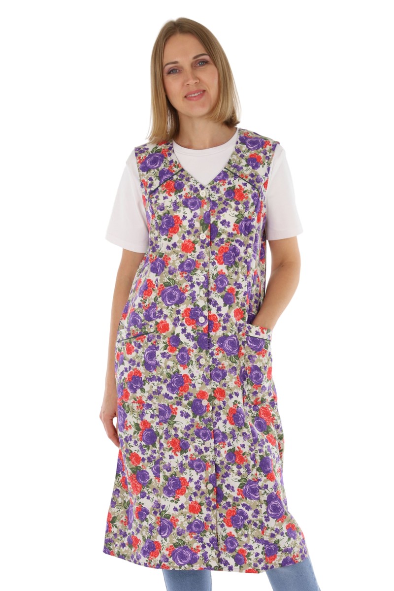 Knopfkittel Baumwolle bunt Kochschürze Hauskleid Kittel Schürze ohne Arm