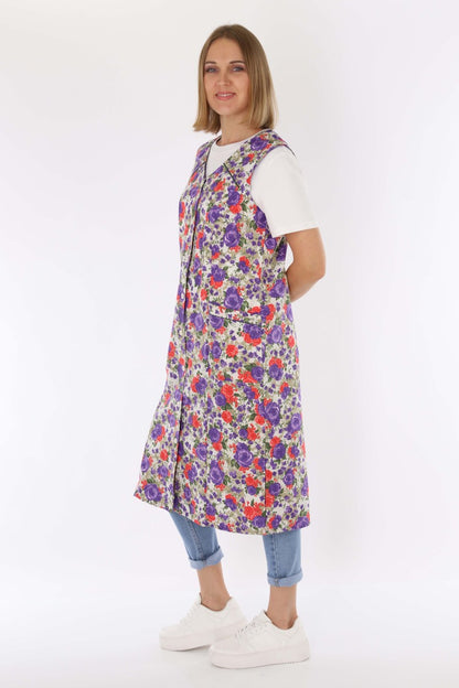 Knopfkittel Baumwolle bunt Kochschürze Hauskleid Kittel Schürze ohne Arm