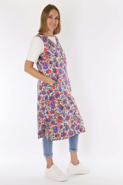 Knopfkittel Baumwolle bunt Kochschürze Hauskleid Kittel Schürze ohne Arm
