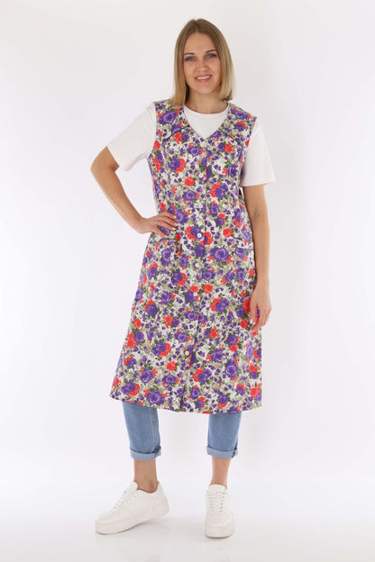 Knopfkittel Baumwolle bunt Kochschürze Hauskleid Kittel Schürze ohne Arm
