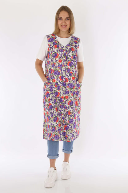 Knopfkittel Baumwolle bunt Kochschürze Hauskleid Kittel Schürze ohne Arm