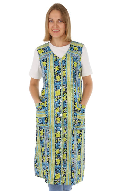 Knopfkittel Baumwolle bunt Kochschürze Hauskleid Kittel Schürze ohne Arm