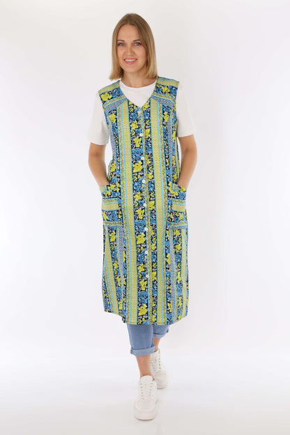 Knopfkittel Baumwolle bunt Kochschürze Hauskleid Kittel Schürze ohne Arm