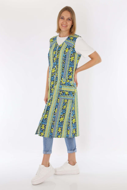 Knopfkittel Baumwolle bunt Kochschürze Hauskleid Kittel Schürze ohne Arm
