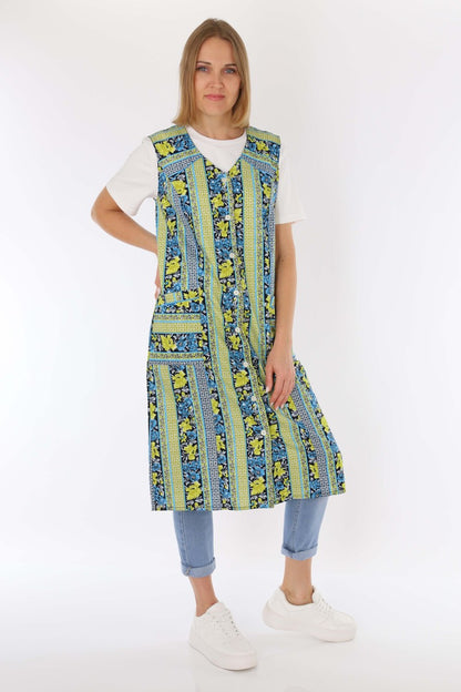 Knopfkittel Baumwolle bunt Kochschürze Hauskleid Kittel Schürze ohne Arm