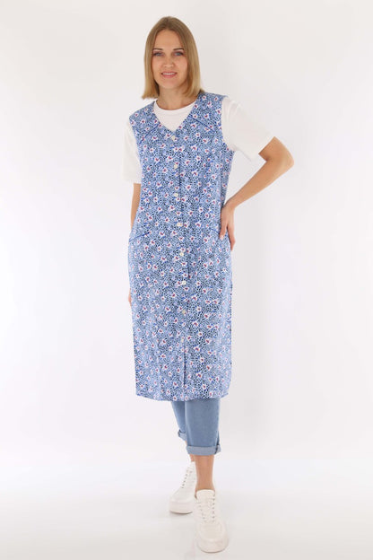 Knopfkittel Baumwolle bunt Kochschürze Hauskleid Kittel Schürze ohne Arm