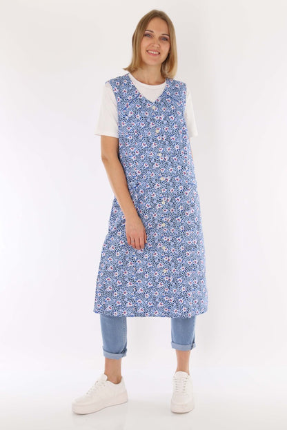Knopfkittel Baumwolle bunt Kochschürze Hauskleid Kittel Schürze ohne Arm