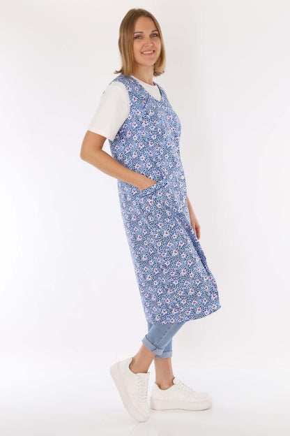 Knopfkittel Baumwolle bunt Kochschürze Hauskleid Kittel Schürze ohne Arm