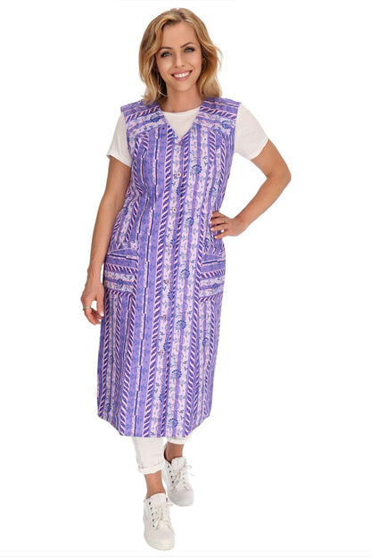 Knopfkittel Baumwolle bunt Kochschürze Hauskleid Kittel Schürze ohne Arm