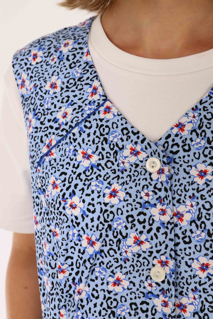 Knopfkittel Baumwolle bunt Kochschürze Hauskleid Kittel Schürze ohne Arm