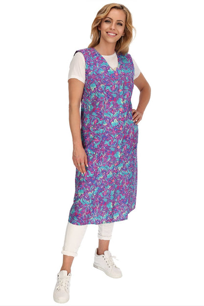 Knopfkittel Baumwolle bunt Kochschürze Hauskleid Kittel Schürze ohne Arm