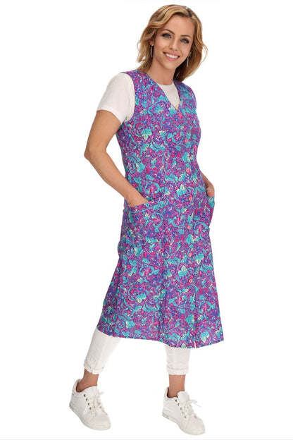 Knopfkittel Baumwolle bunt Kochschürze Hauskleid Kittel Schürze ohne Arm