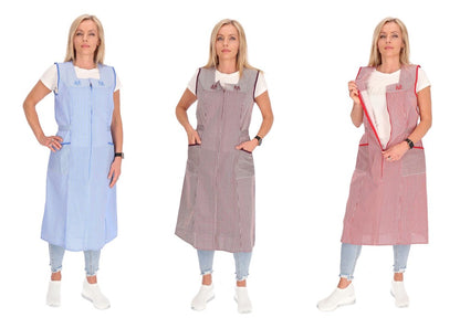 Reißverschluss Kittel gestreift Hauskleid Baumwolle Schürze Kochschürze