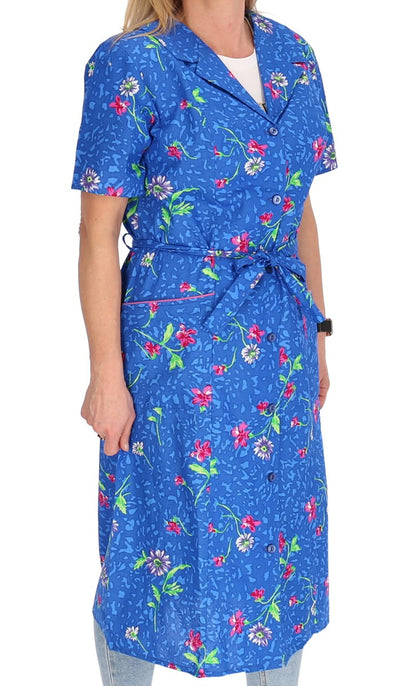 Knopfkittel Baumwolle mit Arm bunt Kochschürze Hauskleid Kittel Schürze Gürtel