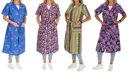 Knopfkittel Baumwolle mit Arm bunt Kochschürze Hauskleid Kittel Schürze Gürtel