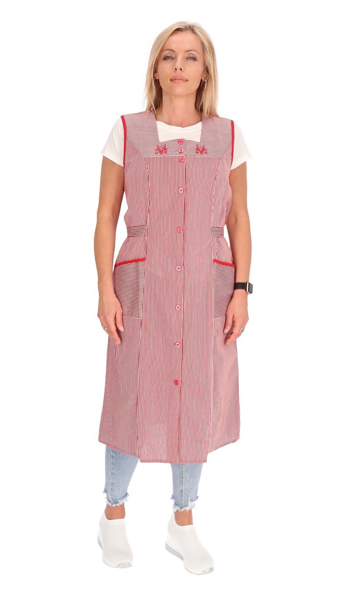 Buttoned cotton striped chef's apron house dress coat apron belt