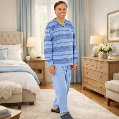 Pajamas Men's long Shirt+Pants Sleepwear Nightwear