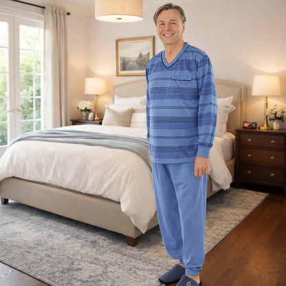 Pajamas Men's long Shirt+Pants Sleepwear Nightwear