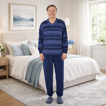 Pajamas Men's long Shirt+Pants Sleepwear Nightwear