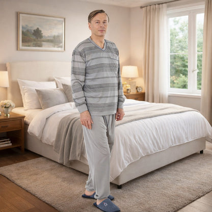 Pajamas Men's long Shirt+Pants Sleepwear Nightwear