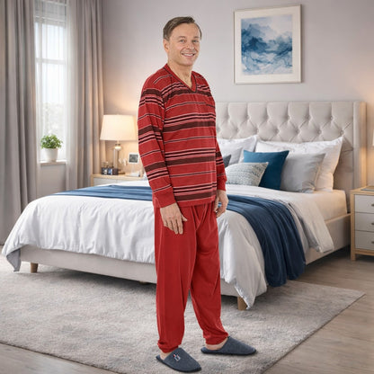 Pajamas Men's long Shirt+Pants Sleepwear Nightwear