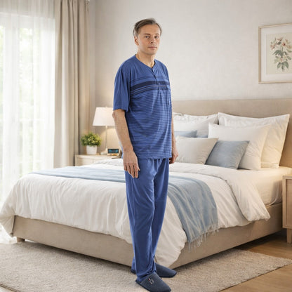 Pyjama Herren lang Schlafanzug Schlafkleidung Nachtwäsche