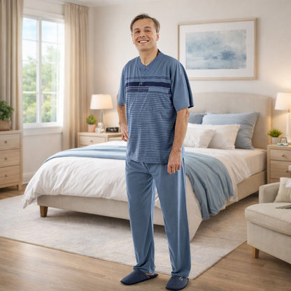 Pyjama Herren lang Schlafanzug Schlafkleidung Nachtwäsche