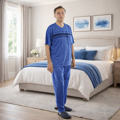 Pyjama Herren lang Schlafanzug Schlafkleidung Nachtwäsche