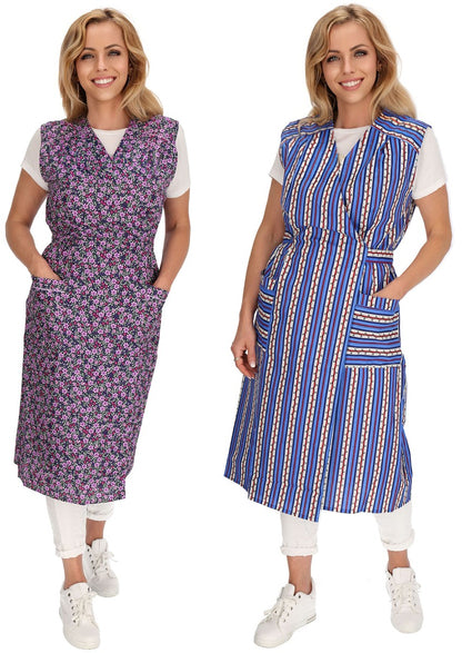 Wickelkleid Kittel Schürze Wickelkittel Hauskleid Wickelschürze Baumwolle