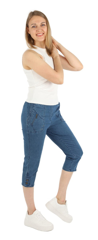 Jeanshose Damen Slim Legs kurz 3/4 Jeans Hose caprihose