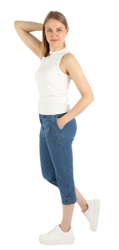 Jeanshose Damen Slim Legs kurz 3/4 Jeans Hose caprihose
