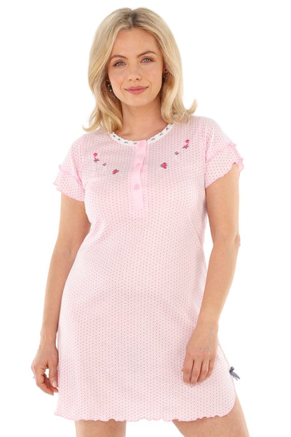 Women's Nightgown Short Sleeve with Lace and Embroidery Nightwear