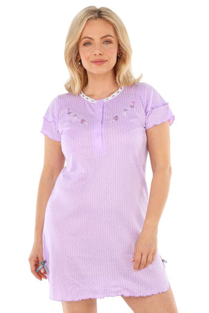 Women's Nightdress Short Sleeve with Lace and Embroidery Nightgown Nightwear
