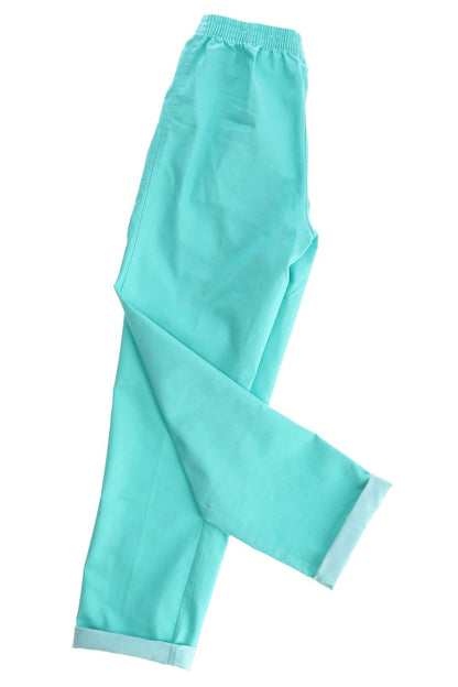 Damen Chino Schlupfhose mit Gummibund und Zierknopf, in Rot, Grün oder Türkis