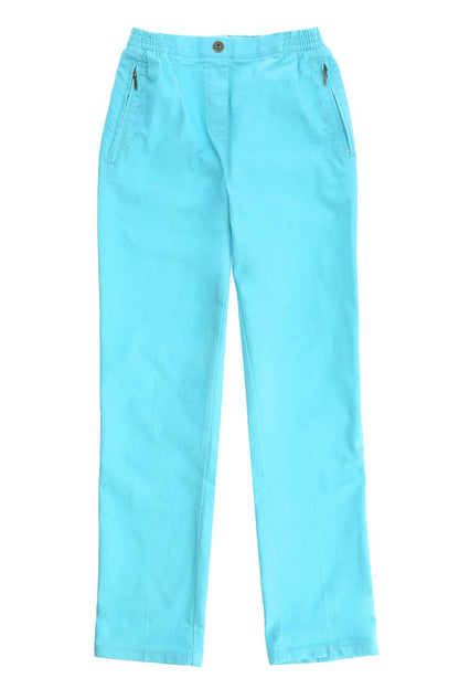 Damen Chino Schlupfhose mit Gummibund und Zierknopf, in Rot, Grün oder Türkis