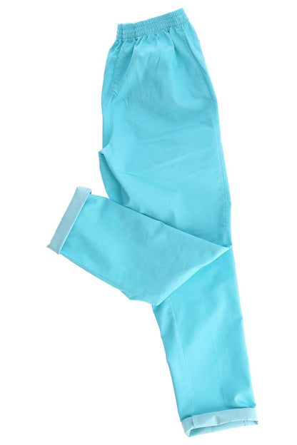 Damen Chino Schlupfhose mit Gummibund und Zierknopf, in Rot, Grün oder Türkis
