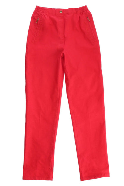 Damen Chino Schlupfhose mit Gummibund und Zierknopf, in Rot, Grün oder Türkis
