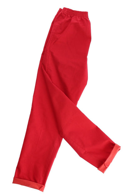 Damen Chino Schlupfhose mit Gummibund und Zierknopf, in Rot, Grün oder Türkis