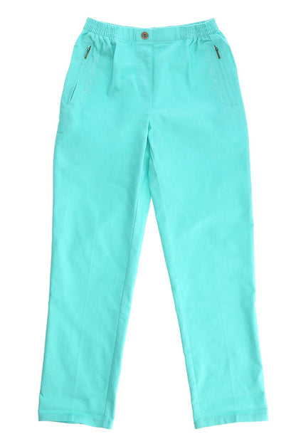 Damen Chino Schlupfhose mit Gummibund und Zierknopf, in Rot, Grün oder Türkis